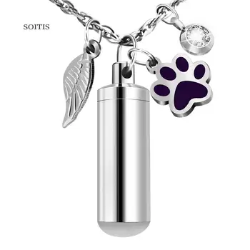 

SOITIS Angel Wing Birthstone Decorative Dog Paw Print Ornaments Fillabled Medium Bottle Cremation Ash Pendant Necklace Keepsake
