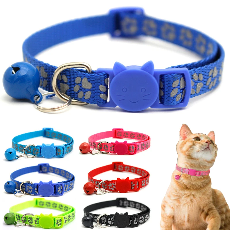 

6 PCS Reflective Cat Collar with Bell Paw Print Nylon Breakaway Safety Kitten Collars for Kitty Small Pet Dog Puppies