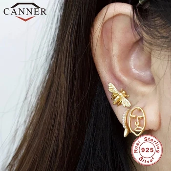 

CANNER Female Earrings Fashion 925 Sterling Silver Filled Jewelry Cute Double Stud Earrings For Women Bee Lotus Dog Cat Paw