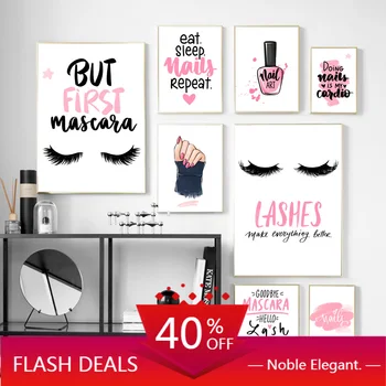 Billige Leinwand Malerei Rosa Nagellack Wimpern Mode Wand Kunst Nordic Poster Und Drucke Wand Bild Für Mädchen Zimmer Salon Hause Decor