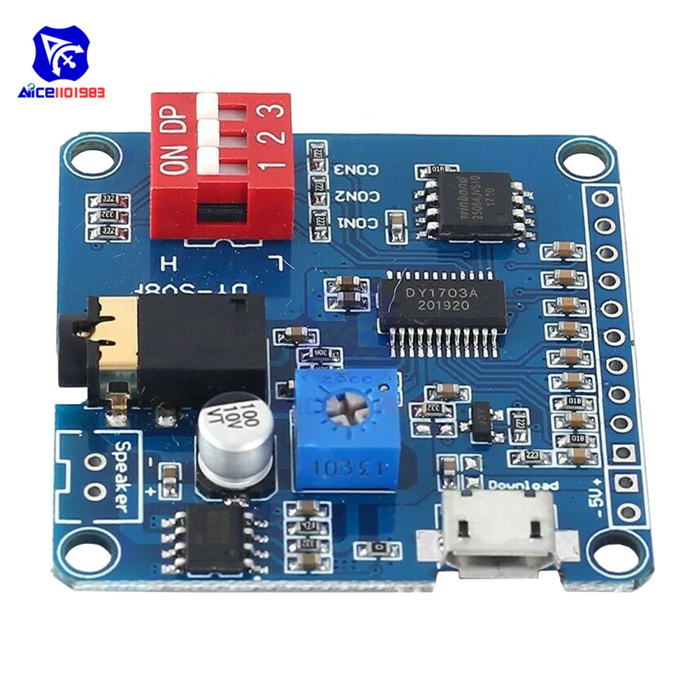 

5W Voice Playback Module Board MP3 Music Player IO Trigger Amplifier UART Protocol Control USB Download 64MB Flash