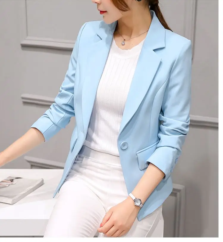 Осень весна женские хлопковые куртки офисная одежда Блейзер feminino Slim Fit костюм женские пальто новое поступление женская верхняя одежда 0022 - Цвет: Небесно-голубой