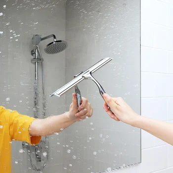 

Wall Hanging Stainless Steel Squeegee with Hook Holder Rubber Blade Bathroom Wiper for Car Glass Window Mirror Cleaning Tool