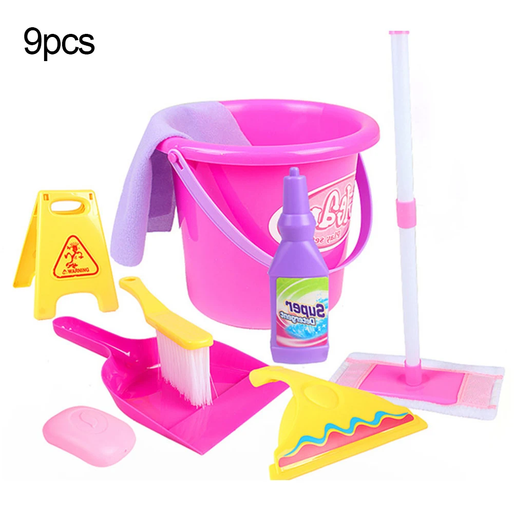 9Pcs/Set Mini Cleaning Tools Mop Caution Sign Bucket Kit Kids Pretend Play Toy Intelligence Developmental Toys Gift For Children 9Pcs/Set Mini Cleaning Tools Mop Caution Sign Bucket Kit Kids Pretend Play Toy Intelligence Developmental Toys Gift For Children
