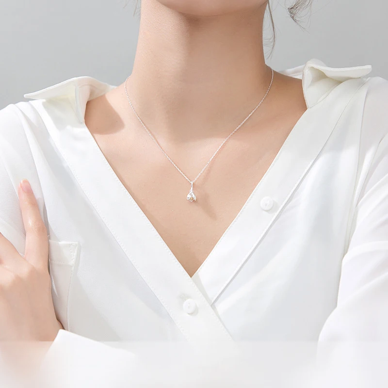 Modian New Simple Blooming Magnolia Flower Pendant Necklace for Women Adjustable Sterling Silver 925 Flora Necklace Fine Jewelry
