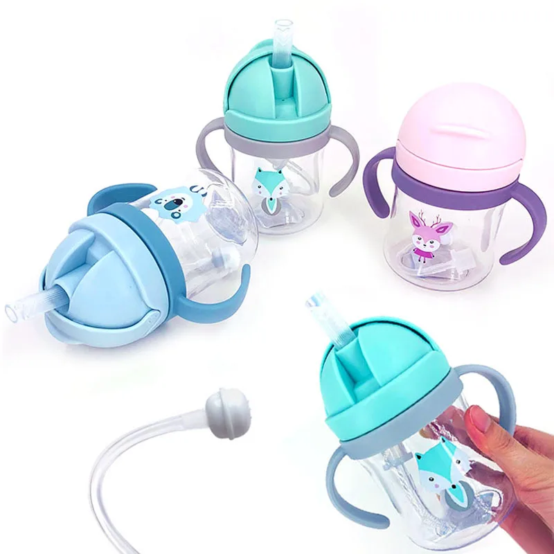 Drinking Cup Baby Feeding Bottle Kids Cup Silicone Sippy Children Leakproof Drinking Cups Cartoon Infant Straw Handle Drinkware