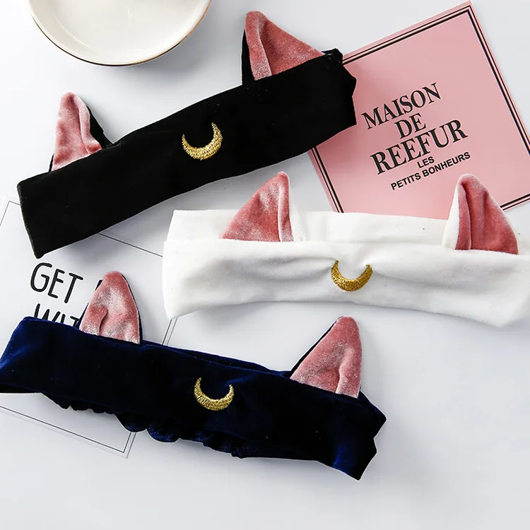 Sailor Moon Makeup Tool Luna Cat Lolita Ears HairBand Hair Accessory Anime moon Cosplay Face Washing Clean Headband | Тематическая