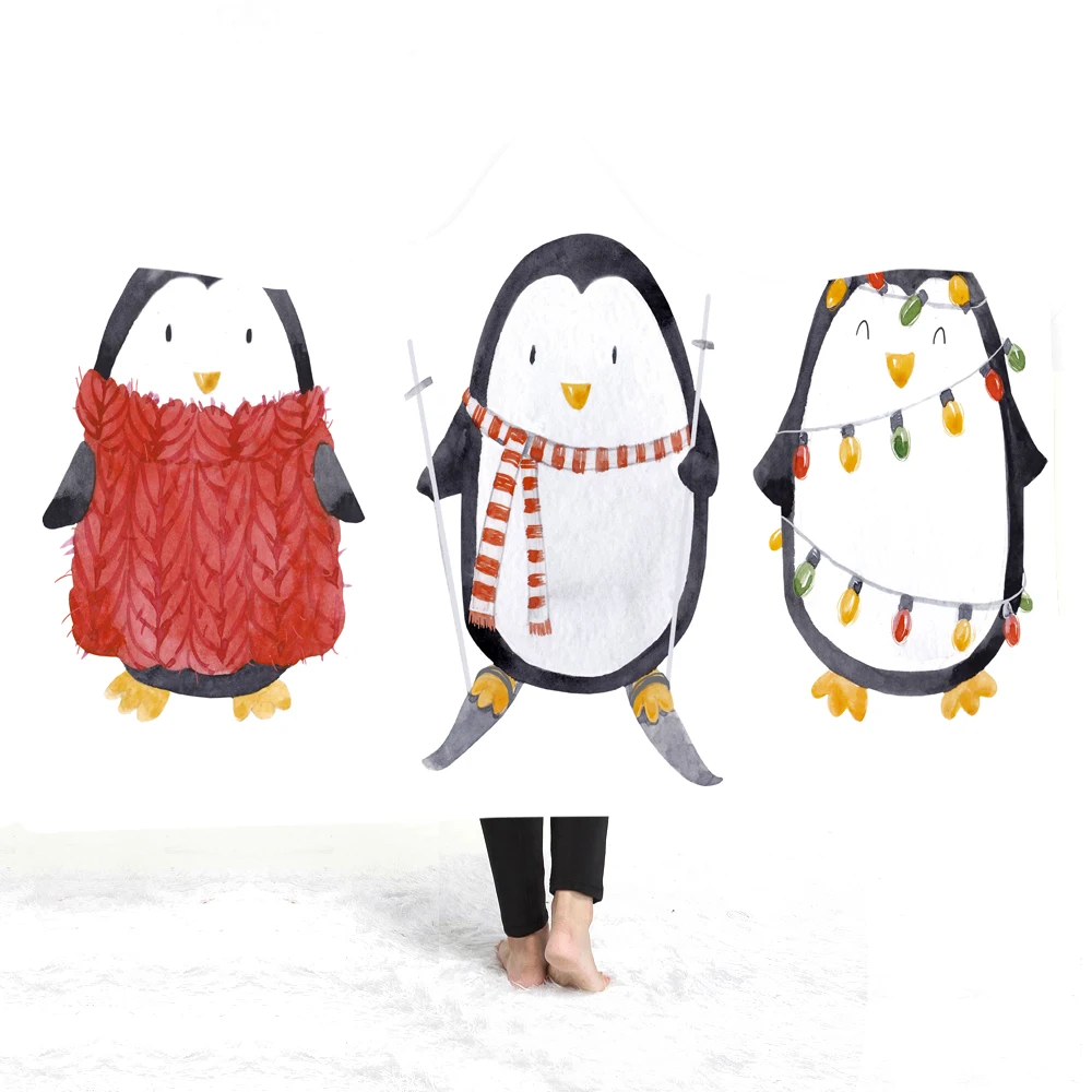 

Plush Hooded Blanket 3D Printed Christmas Penguin Blankets Wearable Fleece Blankets Microfiber Sherpa Kids Blanket,Sofa Cover