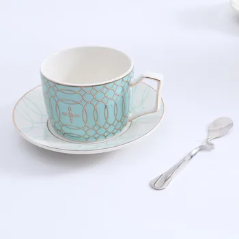 

Geometry Line Pattern Coffee Cup Espresso Mug Dish British Style Afternoon Tea Glass England Red Teacup Concise Coffee Appliance