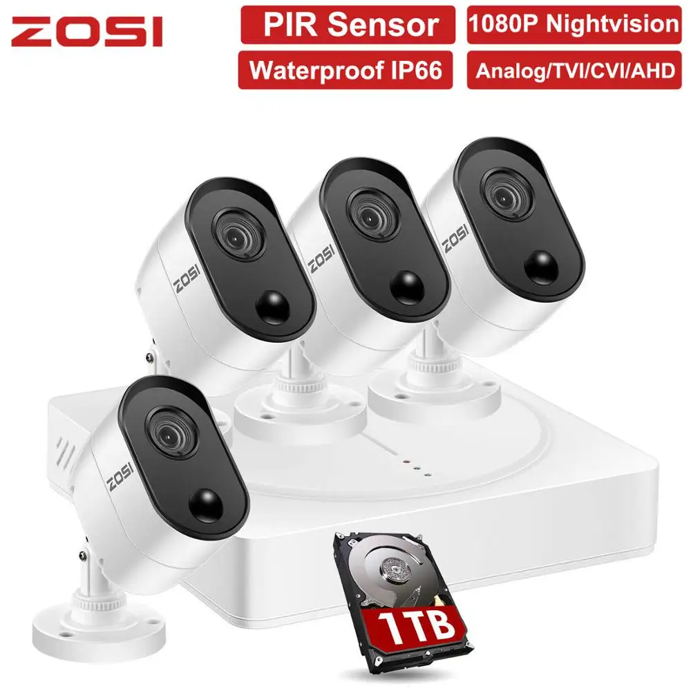 ZOSI 1080P 8 канальный CCTV PIR Водонепроницаемая камера ночного видения система рекордер DVR комплект с HDD для удаленного просмотра