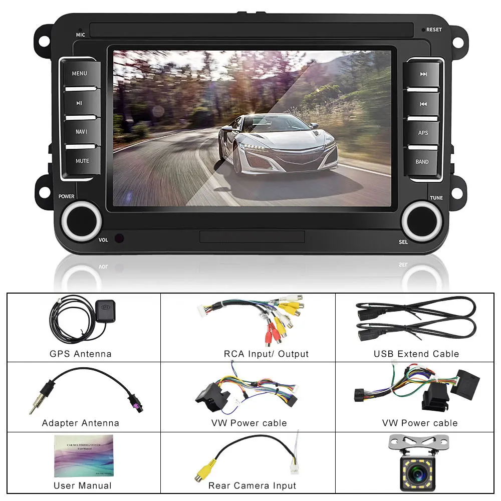 Camecho Android 8,1 Автомобильный мультимедийный playe 2 Din gps-навигатор для VW/Altea/Toledo/Leon/Skoda/Fabia/Octavia/Praktic/Yeti/Superb - Цвет: with 12led camera