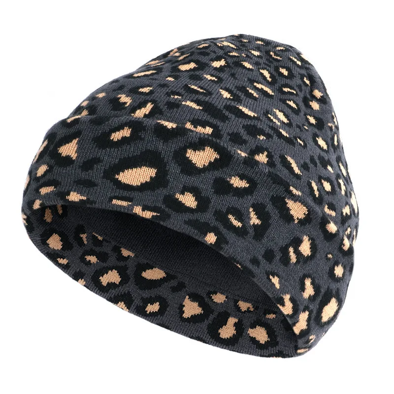 4 Высококачественные зимние шапки для женщин Skullies Beanie, модная шапка с леопардовым принтом и помпонами, повседневные двухслойные теплые вязаные шапки - Цвет: 4