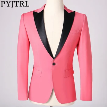 

PYJTRL Mens Fashion Casual Peach Pink Blazer Wedding Groom Prom Dress Suit Jacket Singer Party Costume Slim Fit Coat Men Clothes