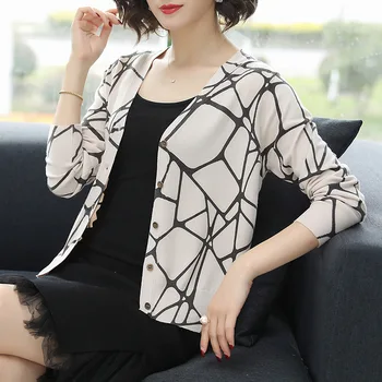 

Spring Lady Cardigans women Thin Casual Crochet Knitted Sweater Tops soft Long Sleeve Cardigans fashion Print cardigan 0828-95