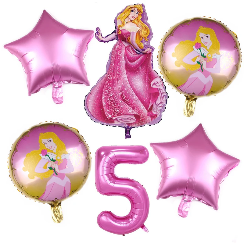DISNEY PRINCESS 5PCS Super Balloons Sets  BELLE  CINDERELLA  AURORA  SNOW WHITE