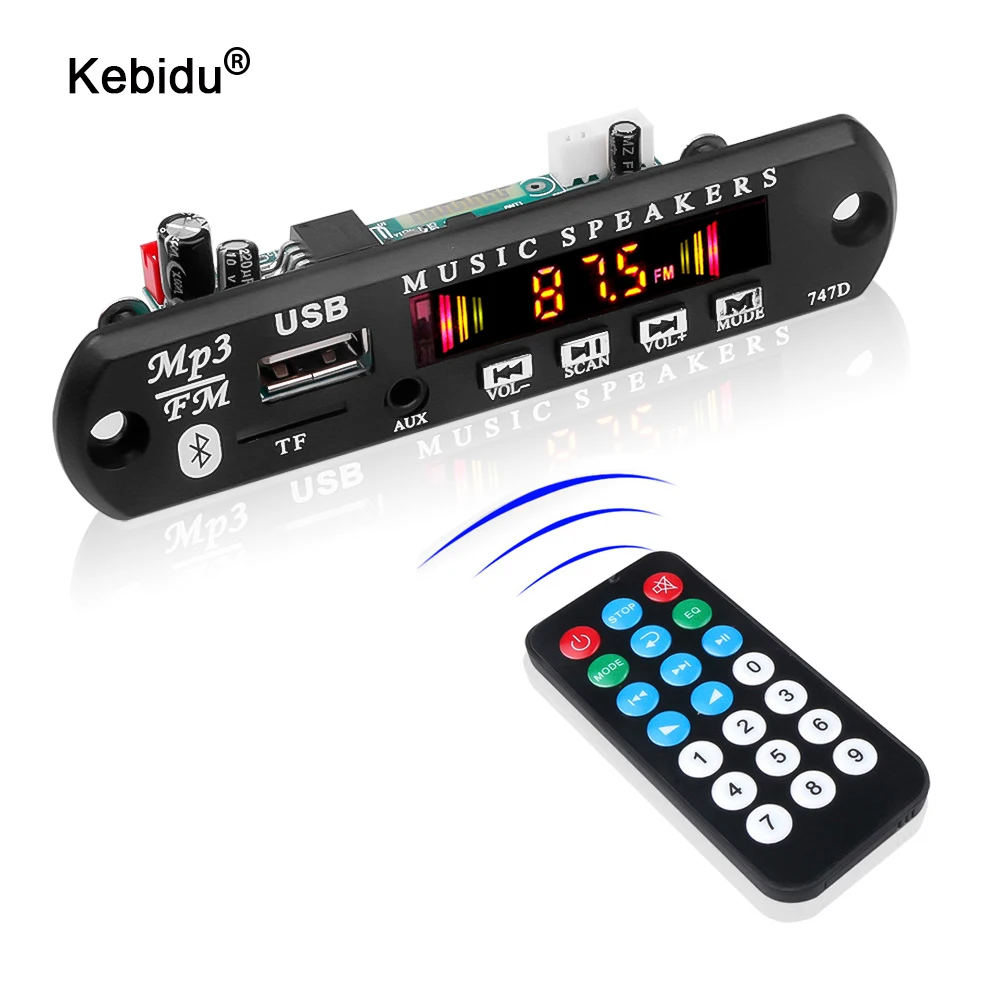 Kebidu-placa decodificadora de reproductor MP3 manos libres, amplificador Bluetooth 5,0, 6W, 5V, 12V, módulo de Radio FM para coche, compatibilidad con FM, TF, USB, AUX