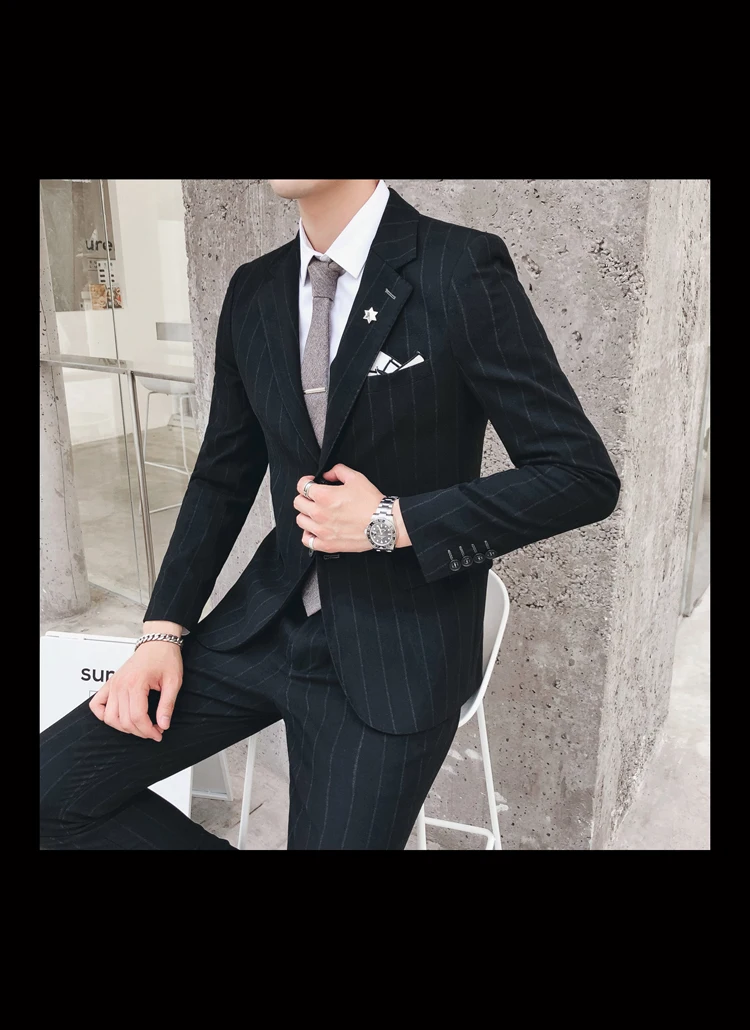 terno masculino мужские костюмы в полоску Азиатский тонкий крой последние конструкции пальто брюки 2 шт однобортный Бизнес Повседневная мода