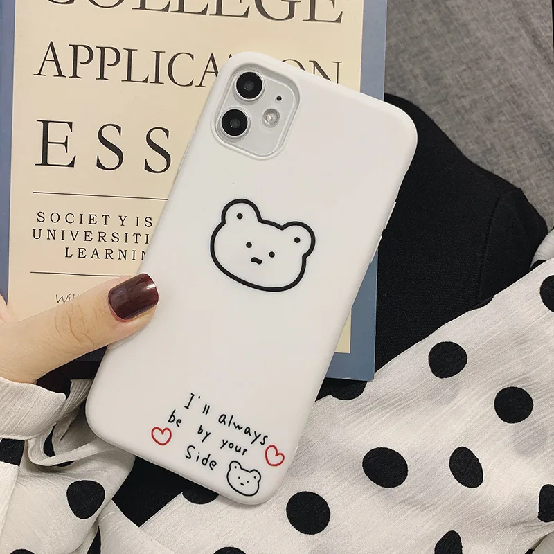 

INS Kawaii Cartoon White Bear Korean Phone Case For iPhone 11 Pro Max 7 7 Puls 8 Puls X XR XsMax Cases Cute Soft Silicone Cover