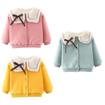 

Baby Girls Clothes Cotton Thickening Plus Velvet Cute Turn Down Collar Single Breasted Baby Girl Jacket Autumn And Winter