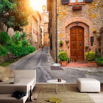 

Custom Large Mural European City Town Street View Photography Photo Background Wall Painting 3D Space Living Room Sofa Wallpaper