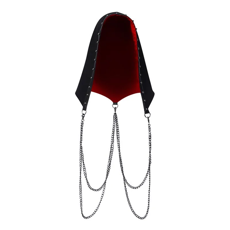 

Kinikiss Women Cap Gothic Black Witch Hat Rivet Chain Hood Streetwear Punk Hip Hop Gothic Halloween Party Accessories Female