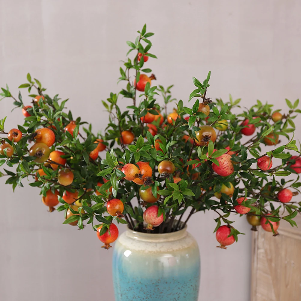 1Pc Lifelike Decorative Delicate Artificial Pomegranate Flower Simulation Flower Berries Fake Green Plant for Office Home Dorm