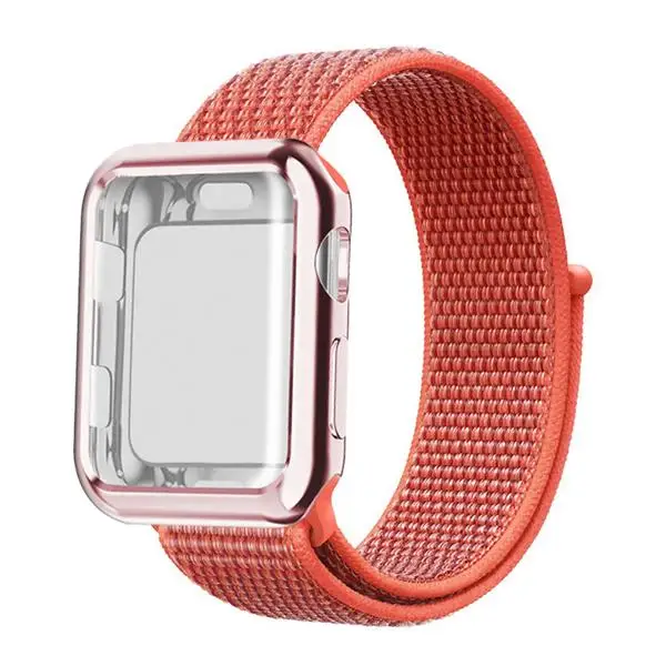 Ремешок для часов apple Watch band Спортивная петля correa apple watch 4 3 iwatch band 38 мм 42 мм 44/40 мм нейлоновый браслет+ чехол для часов - Цвет ремешка: Nectarine