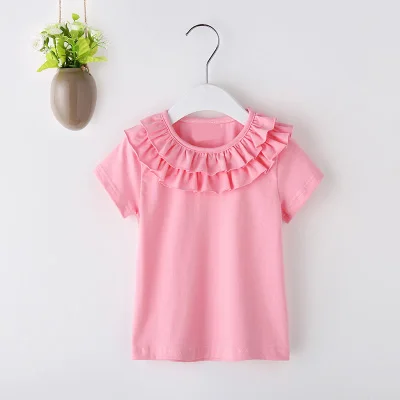 Блузки для девочек хлопковые топы для детей, летняя школьная блузка для девочек детская одежда рубашка для девочек пляжная одежда с короткими рукавами для малышей, 73-130 - Цвет: shuang pink