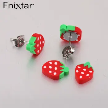

Fnixtar 50Pairs Cute Strawberry Earrings Stainless Steel Soft Clay Earrings 2020 Fashion Statement Earrings For Womens Jewelry