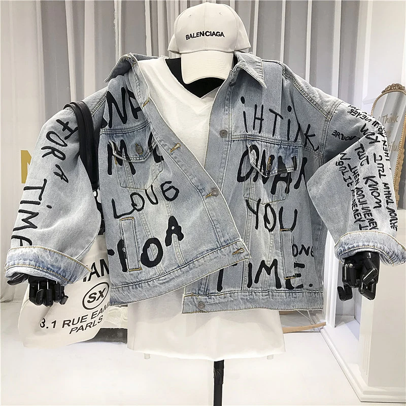 

Fashion Denim Jackets Women Embroidery Letter 2020 New Turn-down Collar Demi-season Jacket Female Chaquetas Mujer Casual
