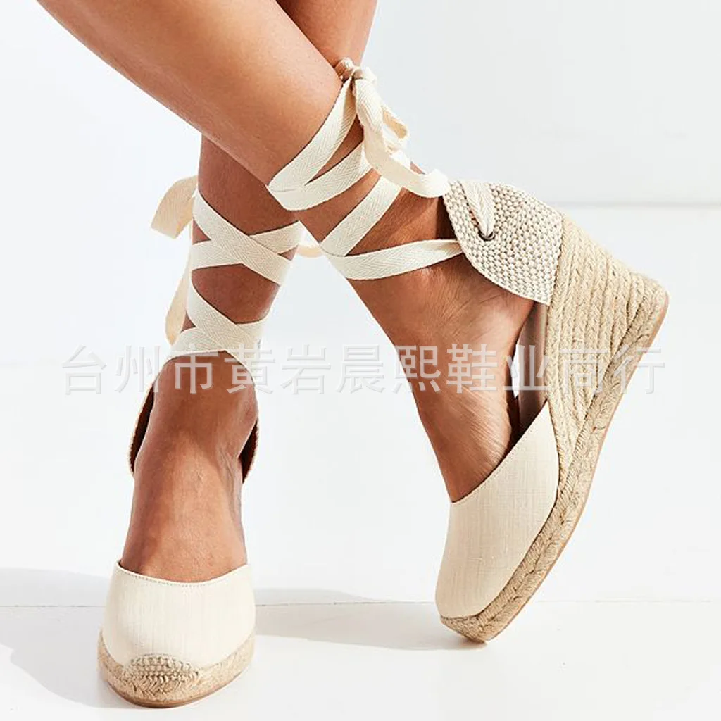 

2019 Summer Women Sandals Ankle Strap Wedges Platform Weaving Sandals Breathable Casual shoes ladies High heels shoes pumps