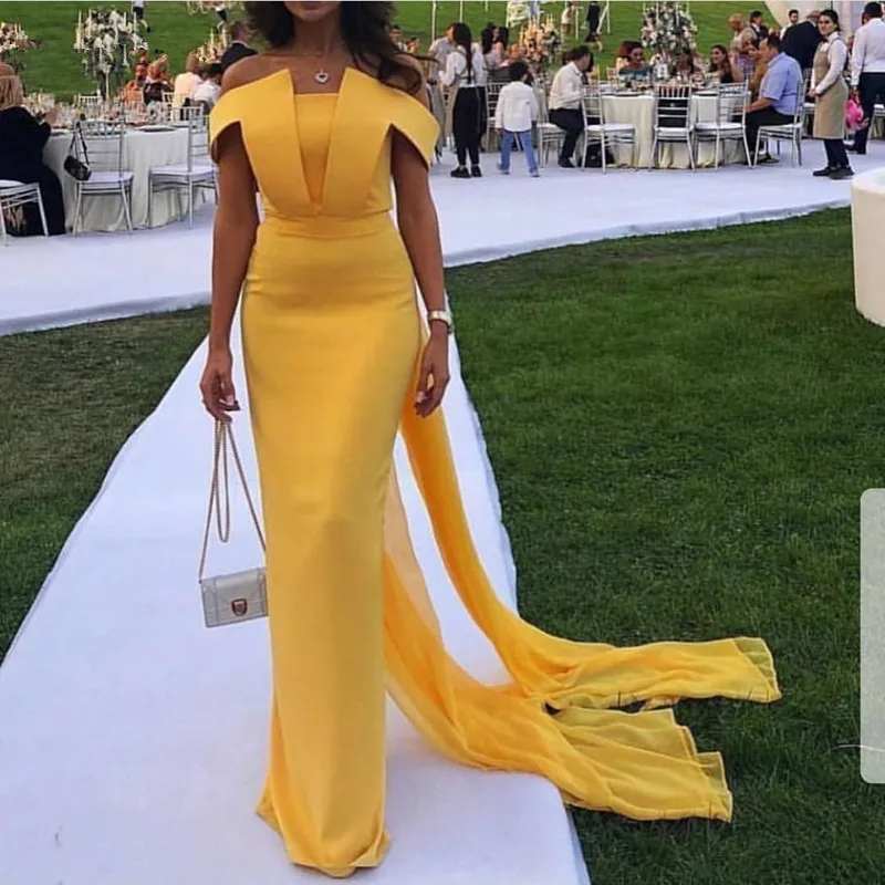 

SINGLE ELEMENT Elegant Straight Yellow Evening Dresses Long 2019 Evening Gown Simple Abiye Abendkleider Dubai Formal Party Dress