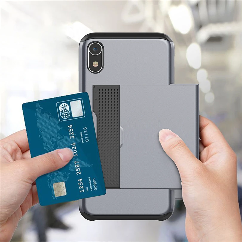 Для iPhone XR 6 1 дюймов Броня с карманом для карт кошелек держатель Слот чехол