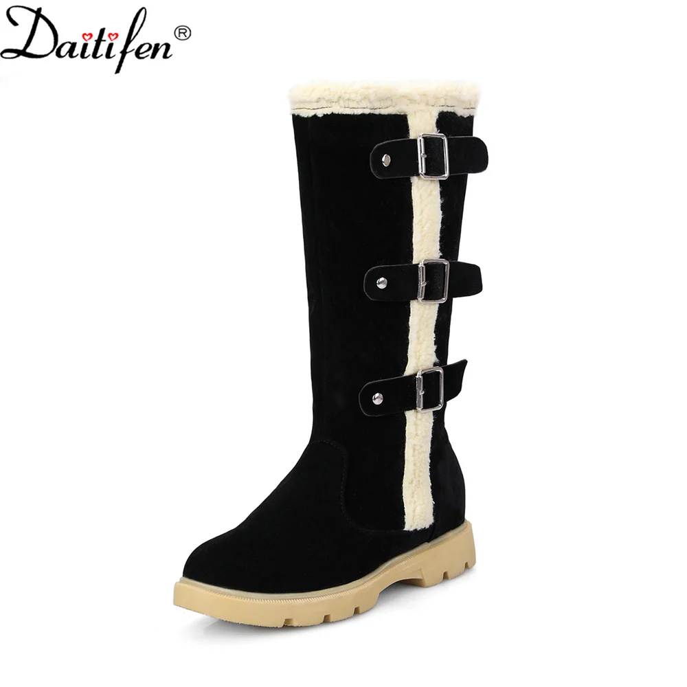 

Daitifen Winter Classical Fashion Women Snow Boots Keep Warm Women Knee High Boots Platform Belt Buckle Leisure Ladies Shoes