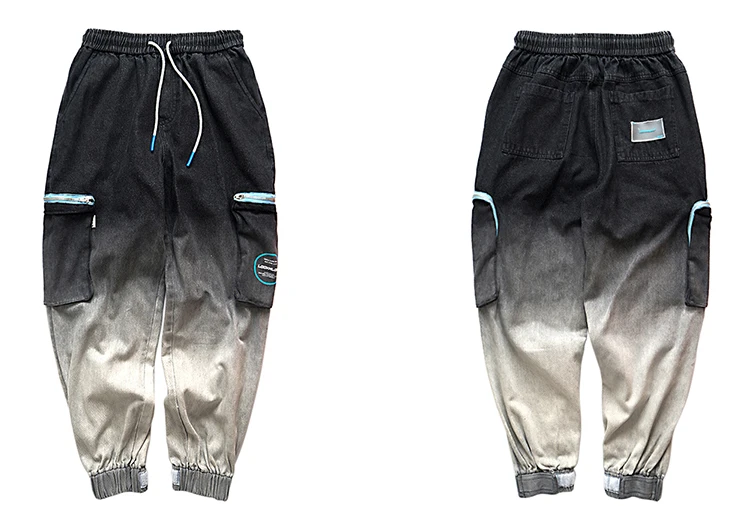 Мужские джинсовые штаны Харадзюку градиентного цвета хип карго брюки уличная мешковатые шаровары джоггеры повседневные тактические брюки