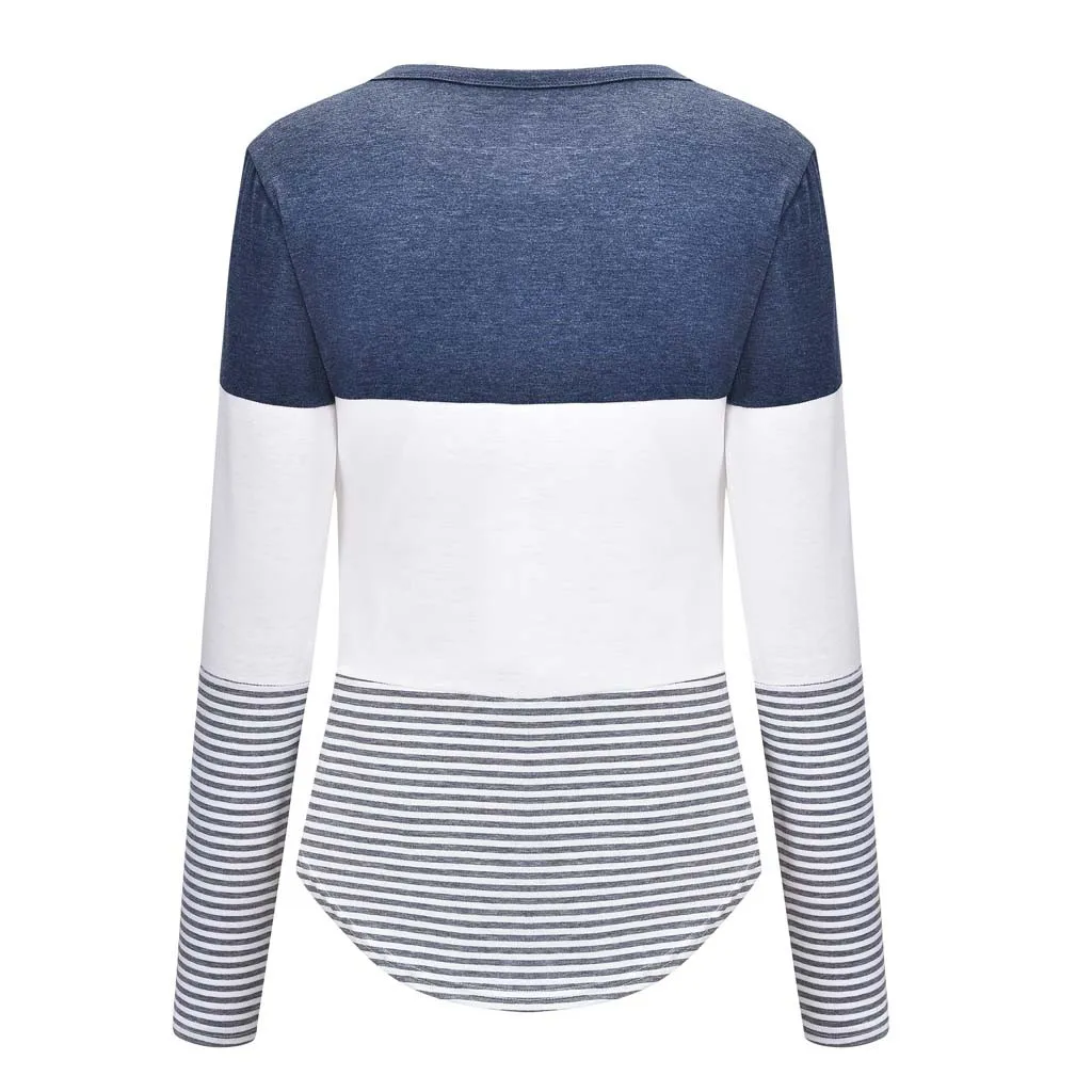 Hot Sale Breastfeeding Blouse Women Pregnant Nursing Maternity O-Neck Long Sleeve Splicing Stripe Blouse zwangerschaps shirt