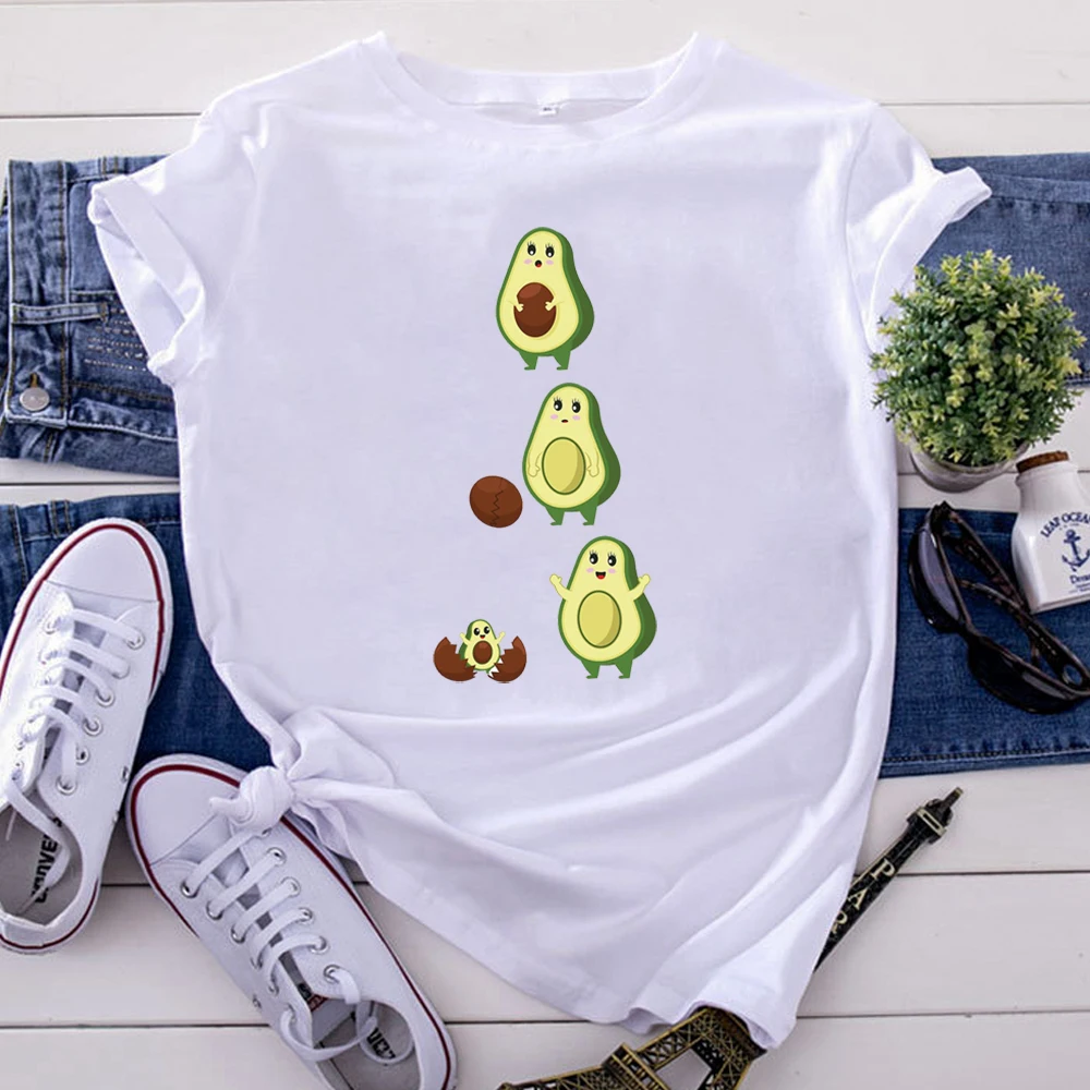 Womens Tshirts Lovely And Cheerful Fashion Avocado Printed T-Shirt For Woman Cotton Vintage Women T Shirt Fashion Punk Clothing