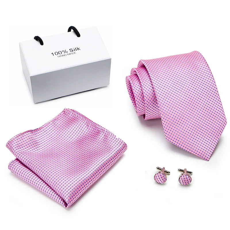 

New men ties set Extra Long Size 145cm*8cm Necktie Solid Pink 100%Silk Jacquard Woven Neck Tie Suit Wedding Party