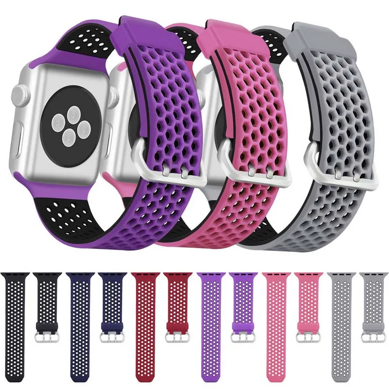 

Honeycomb Breathable Silicone Watch Band for Apple Watch 5 Fitness Sports Wristband Watch Strap for iwatch 38mm 40mm 42mm 44mm