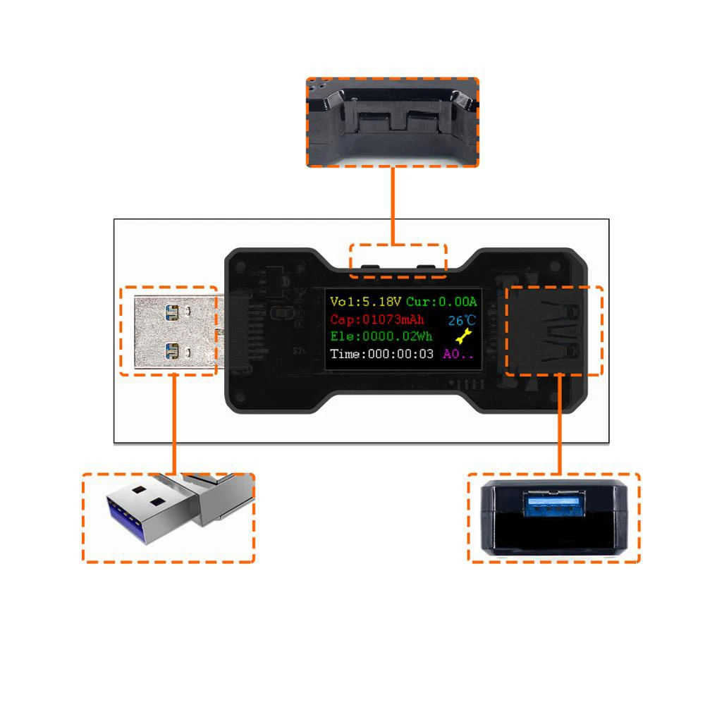

FNB18 USB Tester DC Digital Voltmeter Amperemeter Current Voltage Meter Amp Volt Ammeter Detector Power Bank Recharger Indicator