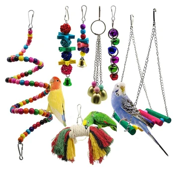 

7PCS/Set Bird Articles Parrot Bite Toy Combination Parrot Toy Bird Toys Parrot Funny Swing Ball Bell Standing Training Toys