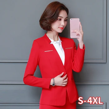 

Women Fashion Skirt Suits Manager Waiter Set Long Sleeve Office Lady Wear Suit Professional Formal Female Red Suits