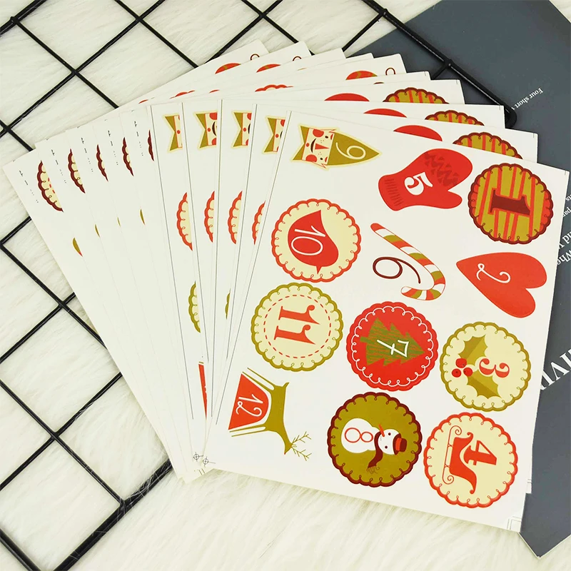 Description Picture 6 of item4 Sets Advent Calendar Stickers Number 1-24 Round Labels Sticker Count Down To Christmas Gift Packaging Merry Xmas Decoration