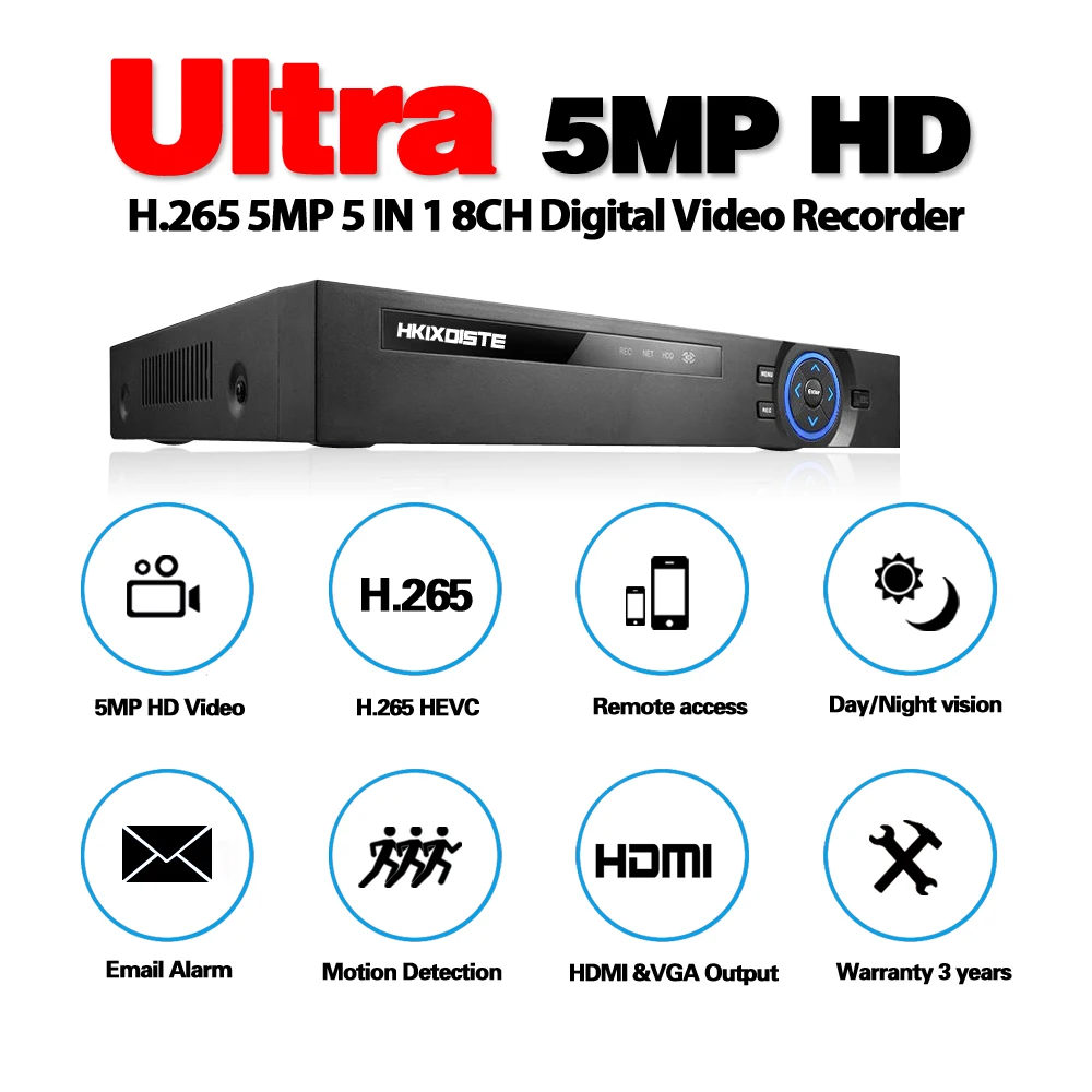 8CH AHD видеорегистратор H.265+ 5MP 4MP 1080P 8 каналов 5 в 1 гибридный видеорегистратор Wifi XVi TVi CVI IP NVR для камеры для домашнего видеонаблюдения