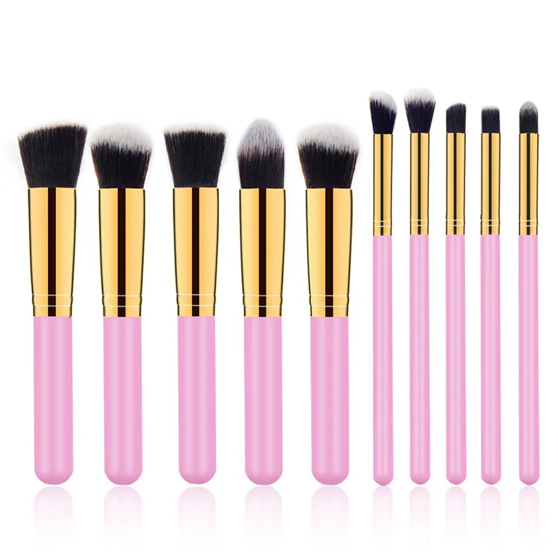gold and pink 10 шт, Профессиональная Кисть для макияжа Кабуки, основа для Румяна для лица, кисть для пудры, Кисть для макияжа MH88 - Handle Color: gold and pink