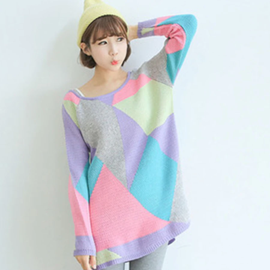 Fashion Plus Size Loose Pullover Patchwork Long Sweaters Print Autumn Winter Clothing Clothes outerwear New Styles 2018 | Женская одежда