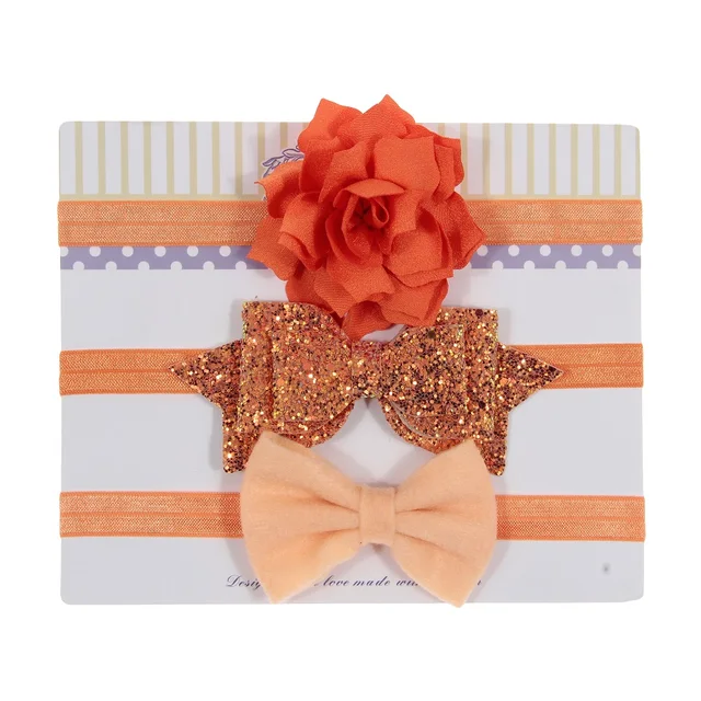 New 3pcs/lot Sequin Felt Bow Lotus Flower Elastic Headbands Kids Photography Props Baby Girls Cute Headwear Christmas Gift Sets 6