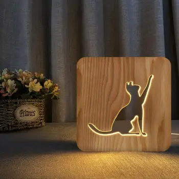 

Children's Gifts LED USB Night Light Wooden Dog Paw Cat Wolf Head Animal Lamp Novelty Kid Bedroom 3D Decorative Table Lamp