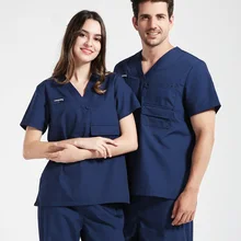 Размера плюс форма медсестры, медицинская скраб набор Униформа Доктор костюм для женщин и мужчин поплин больница или Рабочая форма набор
