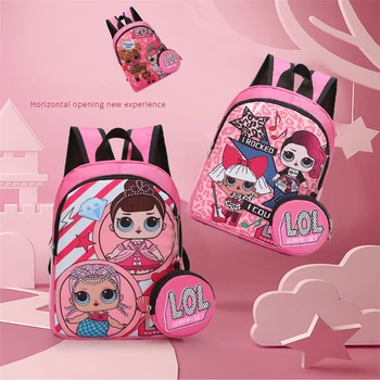 

School Backpack Girl Cartoon Printed Backpacks Double Zipper LOL Surprise Dolls Cute Bag Children Birthday Gift